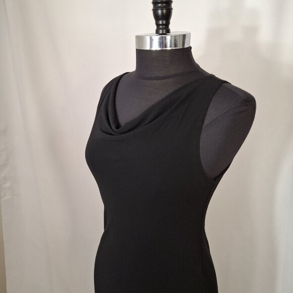 Black Midi Dress Cowl Neck A Line (Fabric Drapes Beautifully) Size Med - Picture 5 of 7
